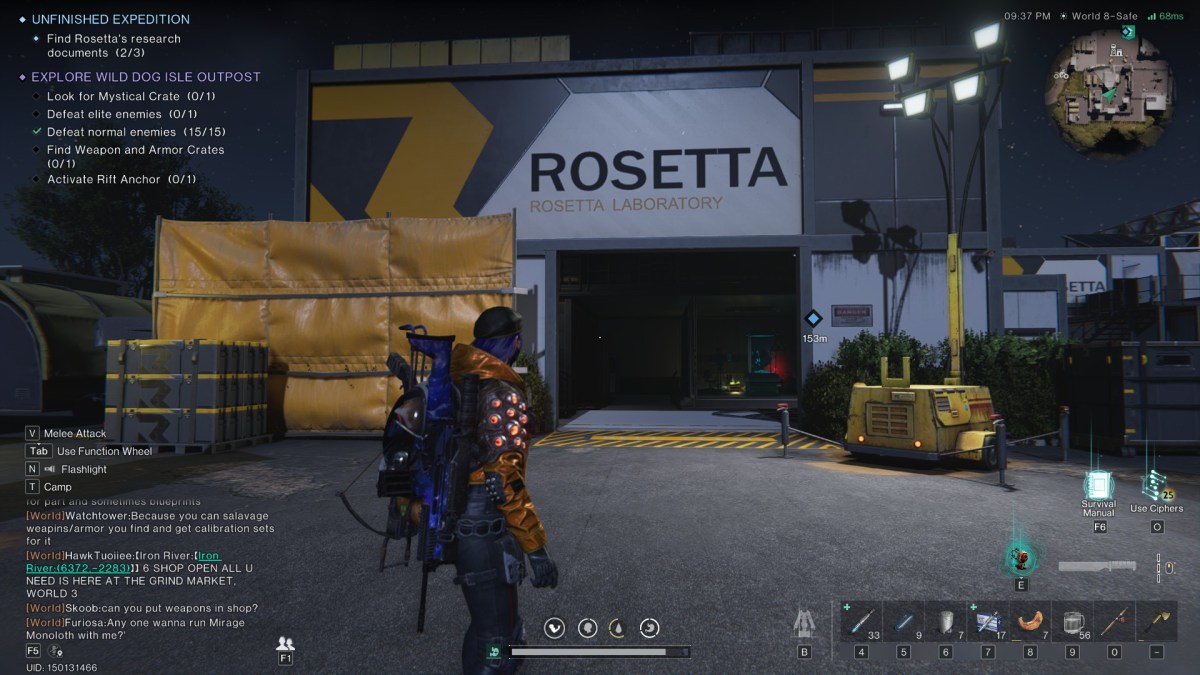 Image of the player standing in front of Rosetta Lab in Once Human