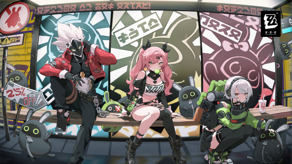 Image of the main cast in Zenless Zone Zero (ZZZ) artwork.